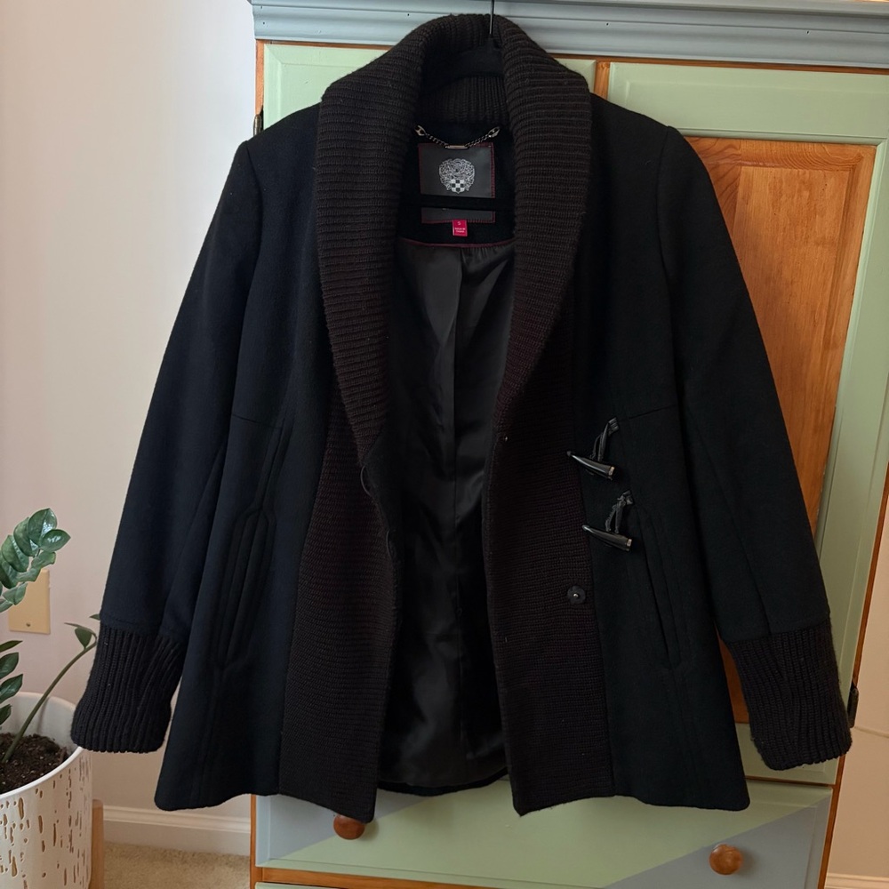 Vince Camuto Black Peacoat with Knit Collar